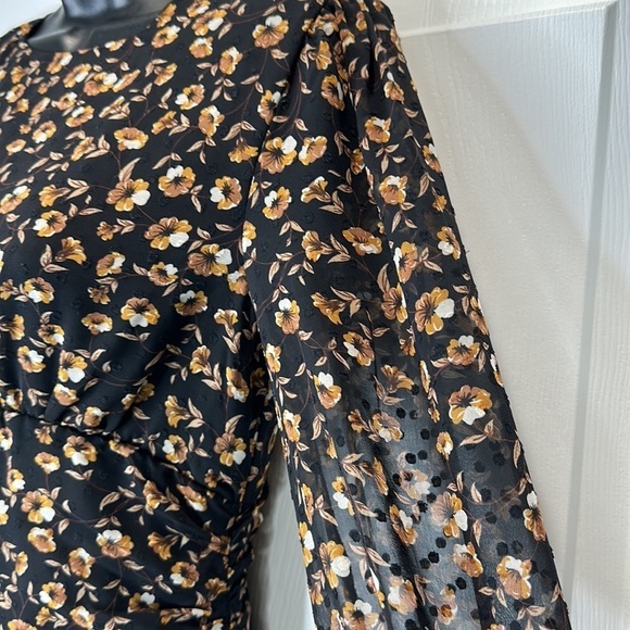 Storia Floral Print Long Sleeve Ruched Mini Dress Black Size S - Picture 8 of 10